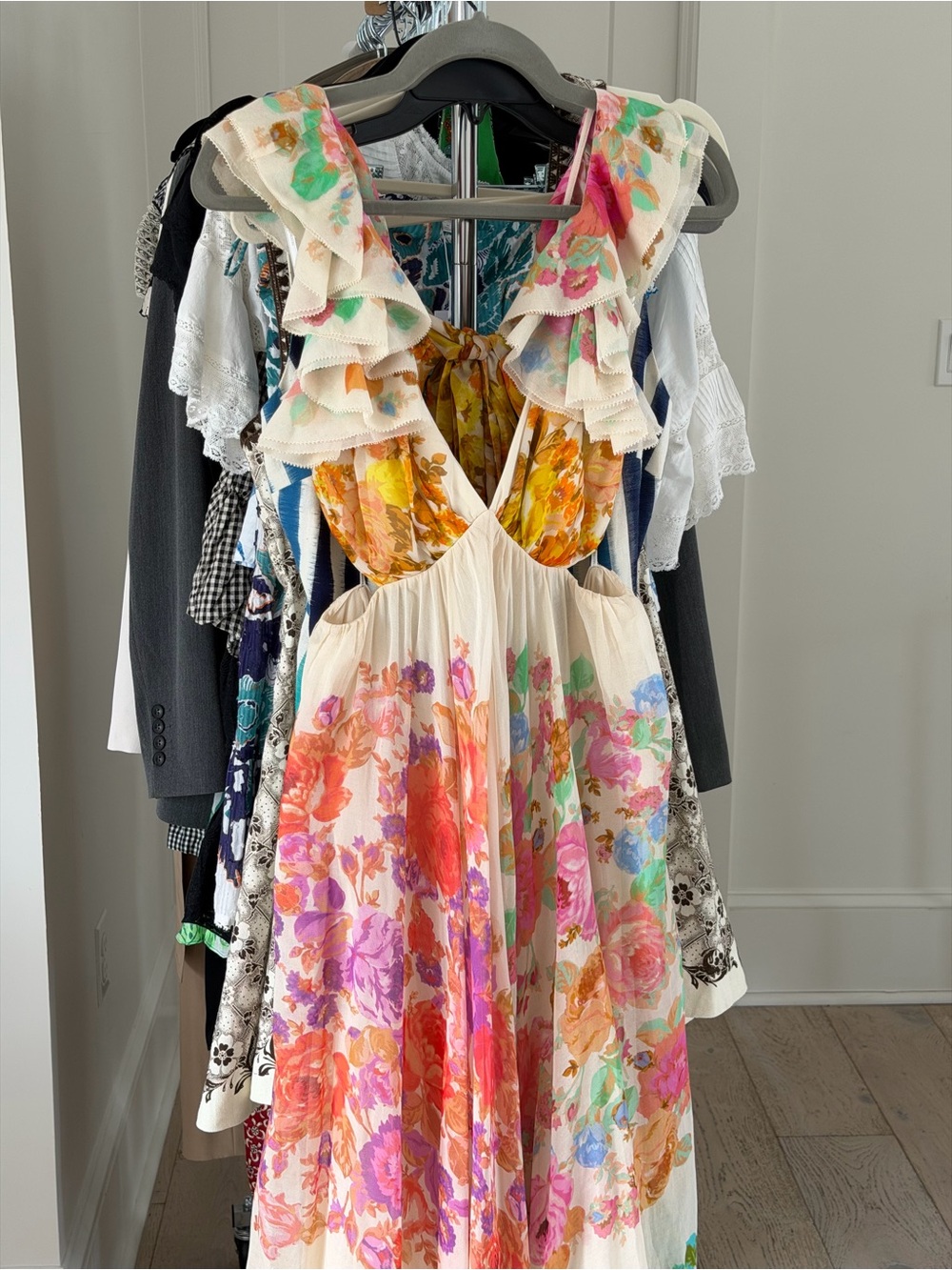 ZIMMERMANN Raie Floral Frill-Shoulder Maxi Dress - Picture 3 of 7